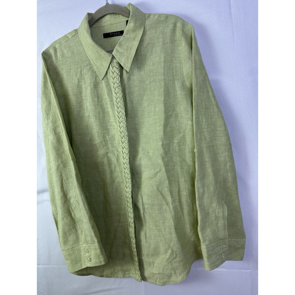 Studio Liz Claiborne Light Green Linen Shirt Button Down Long Slv Women's Sz XL